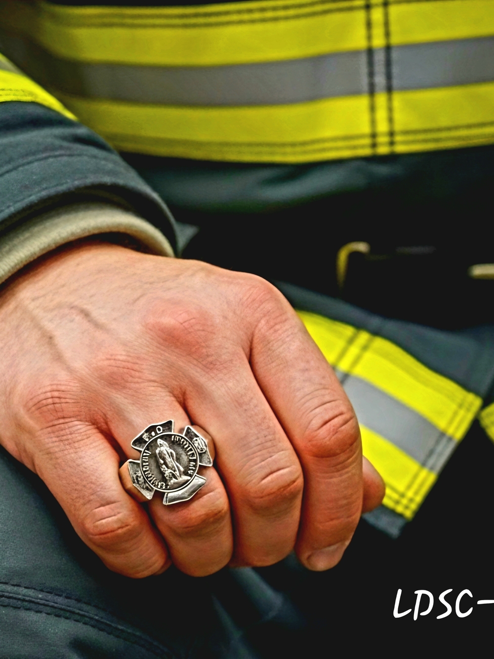 Men's Sterling Maltese Cross Firefighter Ring - Silver